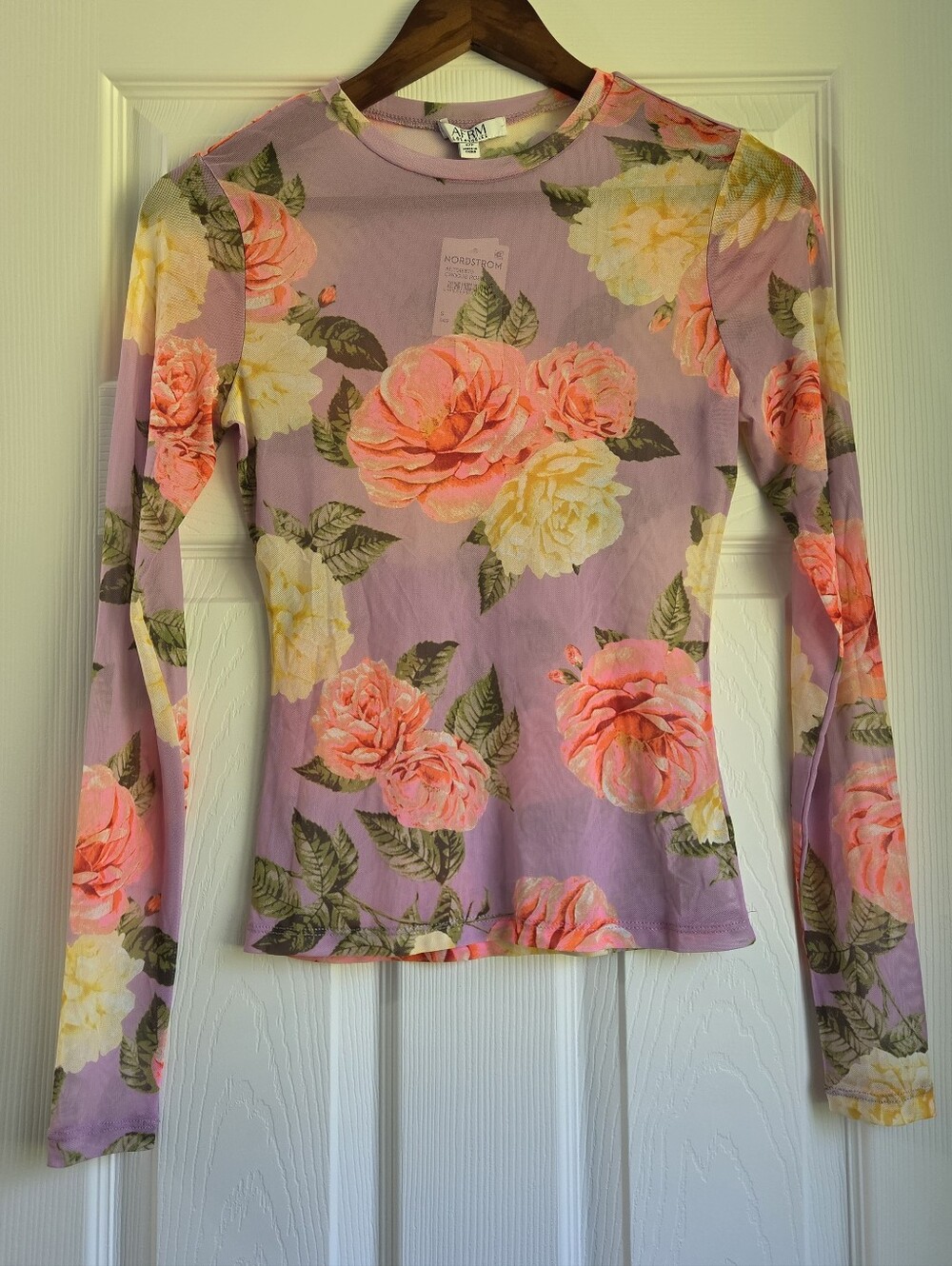 AFRM NWT Crocus Rose Floral Mesh Long Sleeve Top Size S